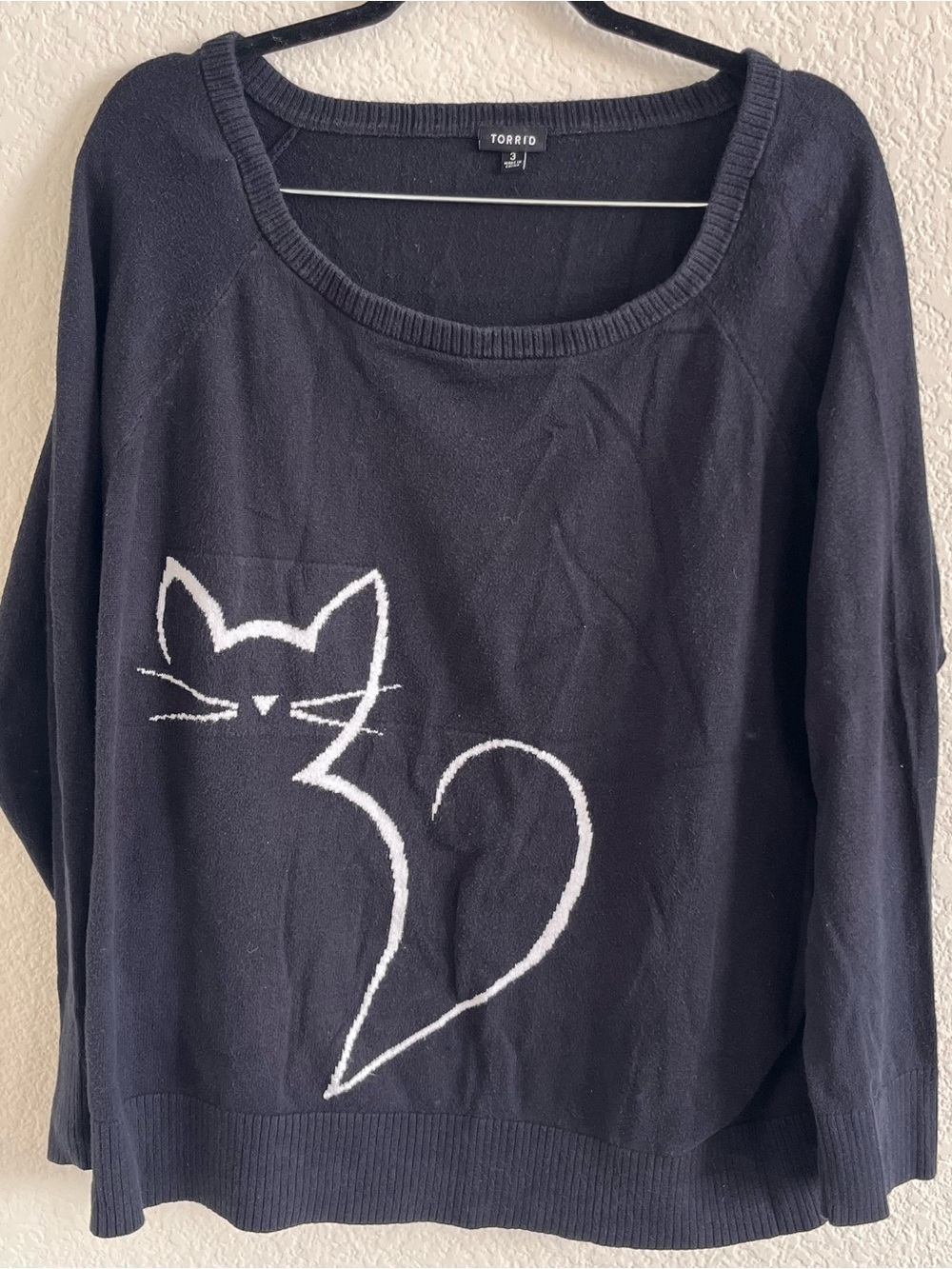 torrid Black Sweater with White Cat Heart Graphic